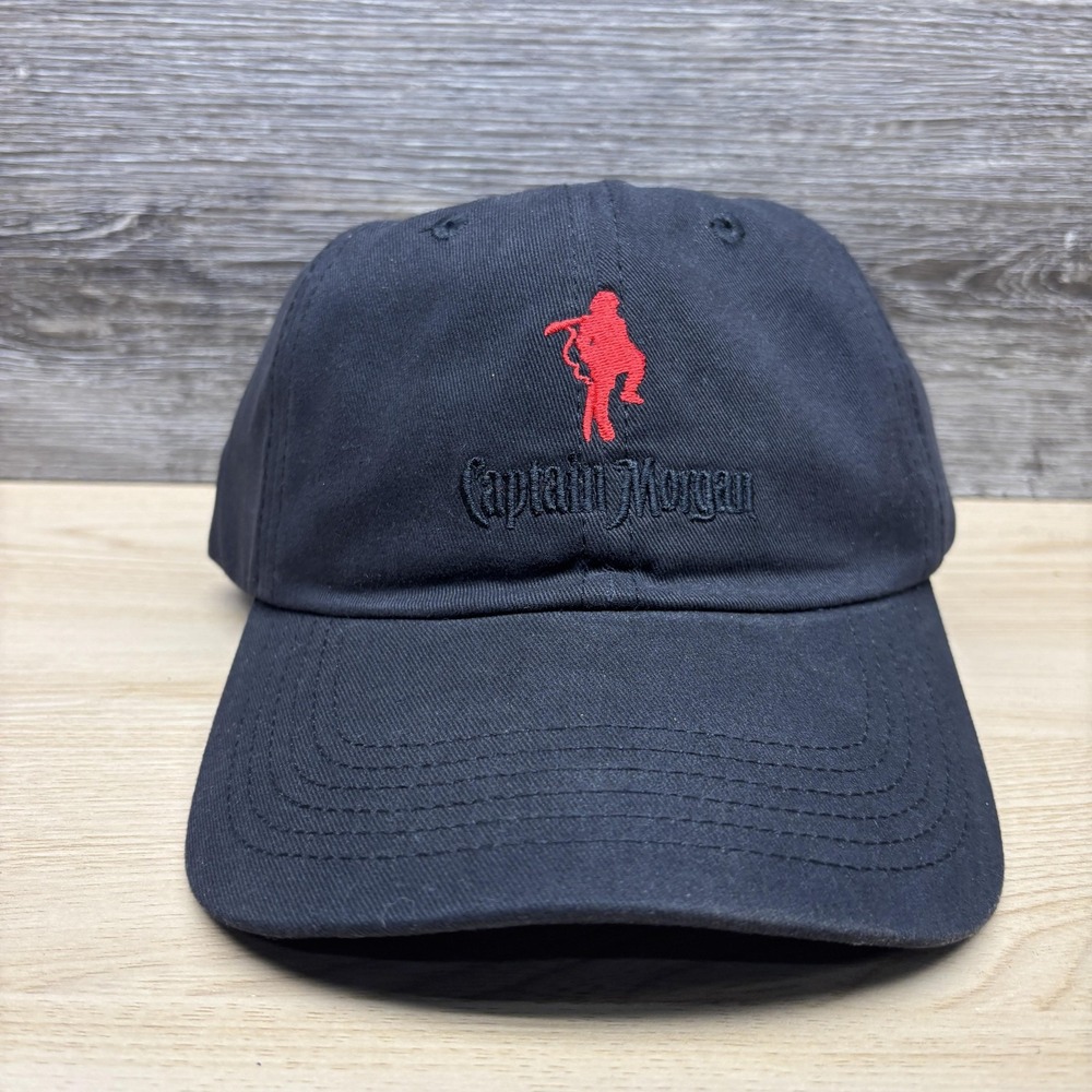 Captain Morgan Hat Cap Strap Back Black Red Embroidered Logo Baseball Mens